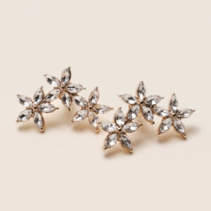 Womens Diamante Triple Flower Stud Earrings