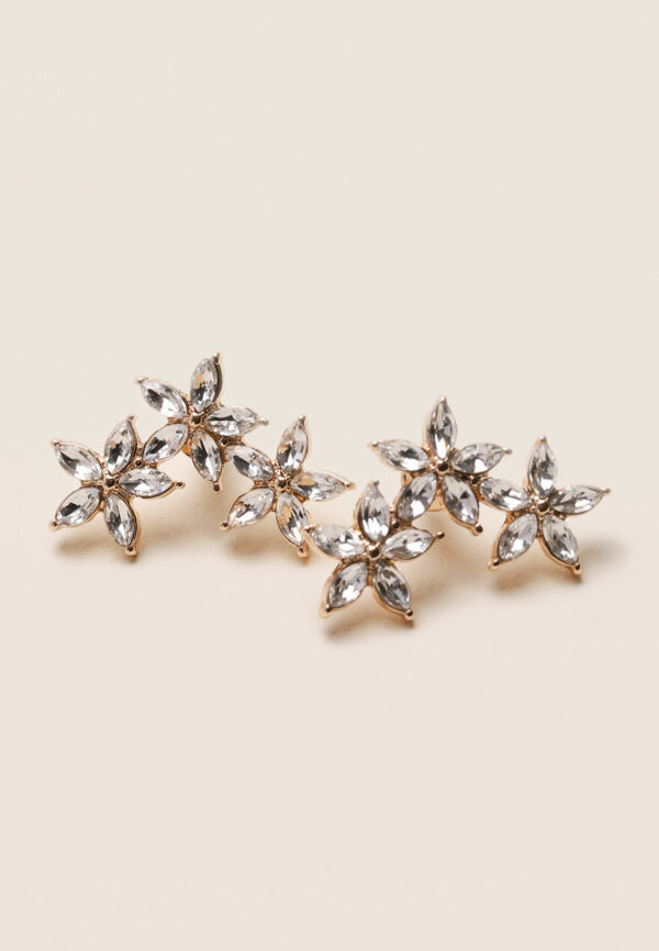 Womens Diamante Triple Flower Stud Earrings