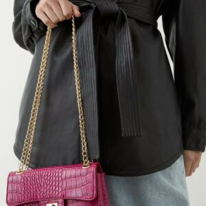 Womens Dnp Sofia Croc Chain Shoulder Bag - Pink - One Size