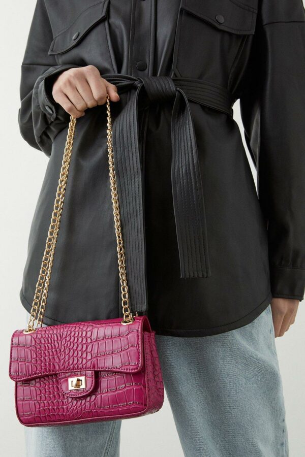 Womens Dnp Sofia Croc Chain Shoulder Bag - Pink - One Size