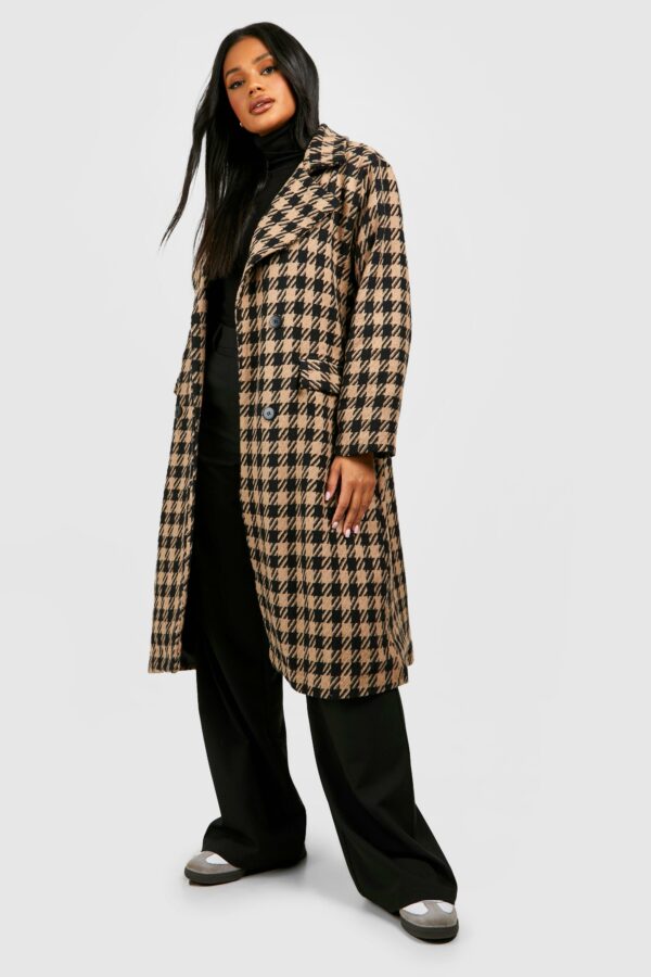 Womens Dogtooth Structured Wool Coat - Beige - 8, Beige