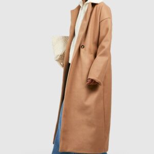 Womens Double Breasted Wool Look Coat - Beige - 8, Beige