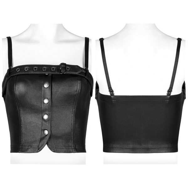 Women's Edgy Punk Snap Button Black Bustier Crop Top