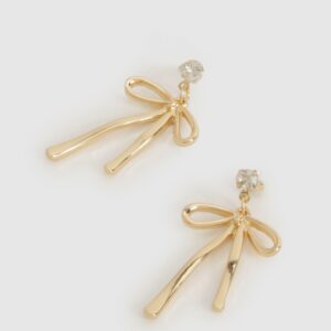 Womens Embellished Bow Earrings - Gold - One Size, Gold