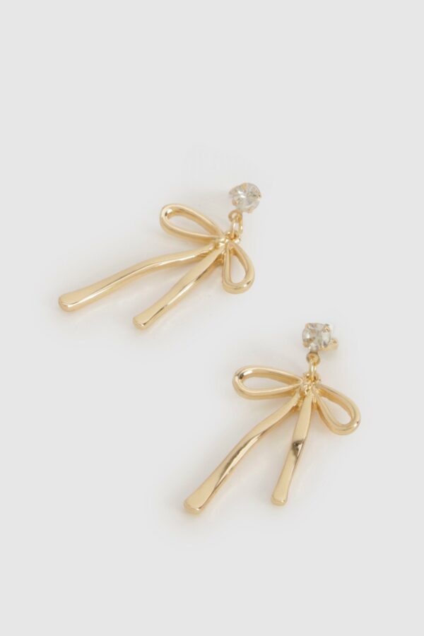 Womens Embellished Bow Earrings - Gold - One Size, Gold