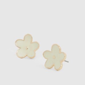 Womens Enamel Flower Stud Earrings - Green - One Size, Green