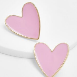 Womens Enamel Heart Stud Earrings - Pink - One Size, Pink