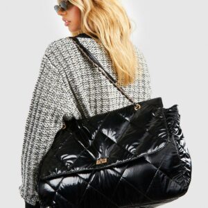 Womens Extra Large Quilted Tote Bag - Black - One Size, Black