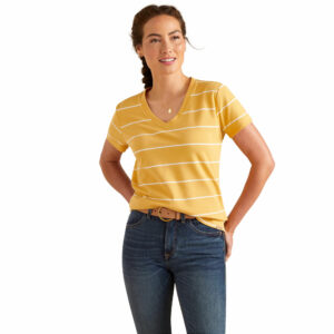 Women's Fairford T-Shirt in Ochre Stripe, Size X-Large, by Ariat