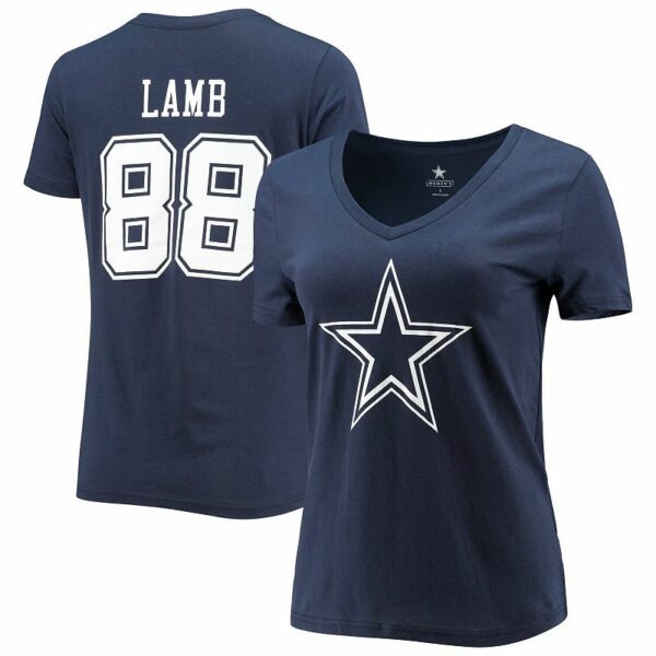 Women's Fanatics Branded CeeDee Lamb Navy Dallas Cowboys Player Icon Name & Number V-Neck T-Shirt, Size: 3XL, Blue