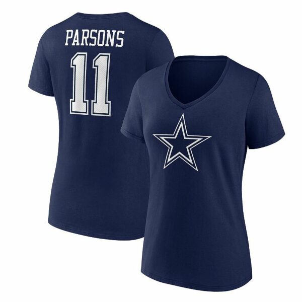 Women's Fanatics Branded Micah Parsons Navy Dallas Cowboys Player Icon Name & Number V-Neck T-Shirt, Size: Large, Blue