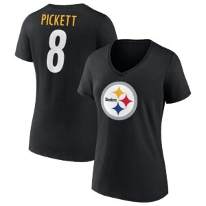 Women's Fanatics Kenny Pickett Black Pittsburgh Steelers Player Icon Name and Number V-Neck T-shirt - Black