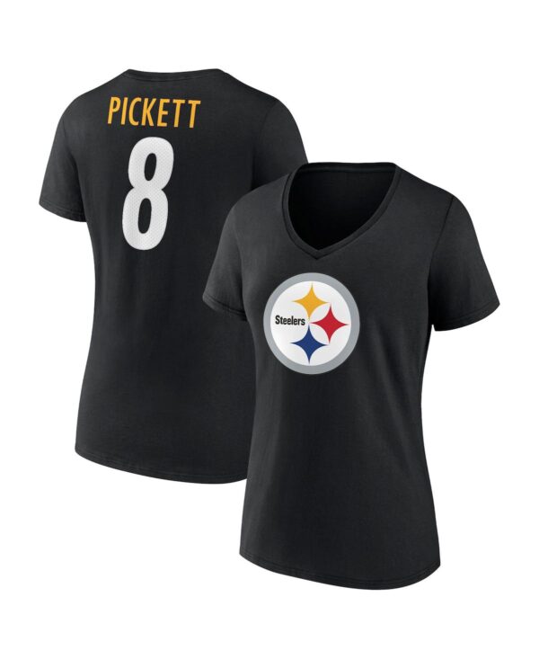 Women's Fanatics Kenny Pickett Black Pittsburgh Steelers Player Icon Name and Number V-Neck T-shirt - Black