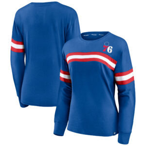 Women's Fanatics Royal Philadelphia 76ers Block Party Striped - Long Sleeve T-Shirt