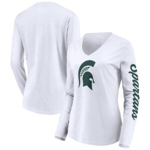 Women's Fanatics White Michigan State Spartans Logo and Script 2-Hit Long Sleeve V-Neck T-shirt - White