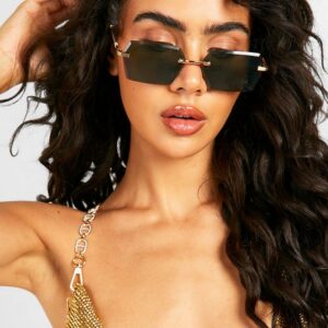 Womens Frameless Rectangle Retro Sunglasses - Gold - One Size, Gold