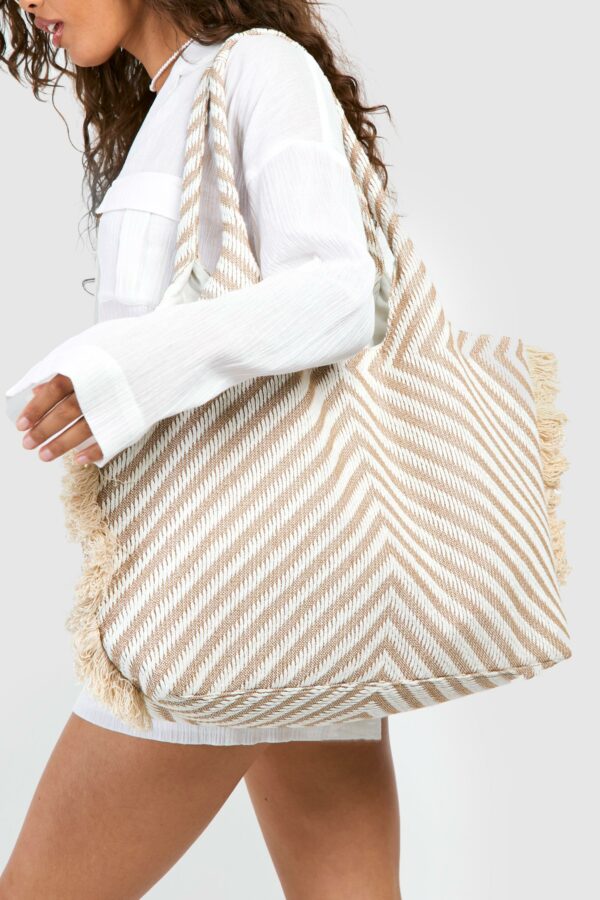 Womens Frayed Edge Oversized Beach Bag - Beige - One Size, Beige