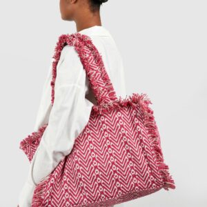 Womens Frayed Oversized Beach Bag - Pink - One Size, Pink