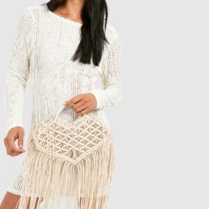 Womens Fringe Beach Bag - White - One Size, White