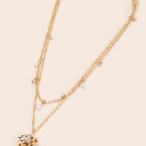 Womens Gold 2 Row Flower Necklace