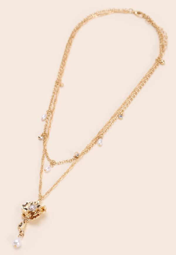 Womens Gold 2 Row Flower Necklace