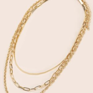 Womens Gold 3 Layer Chain Necklace