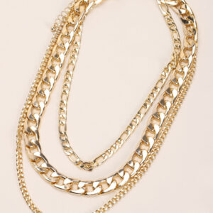 Womens Gold 3 Row Chain Necklace