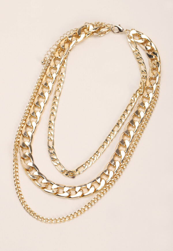 Womens Gold 3 Row Chain Necklace