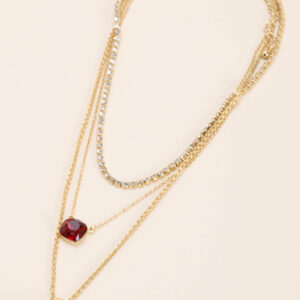 Womens Gold 3 Row Sparkle Gem Necklace