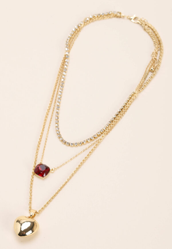 Womens Gold 3 Row Sparkle Gem Necklace