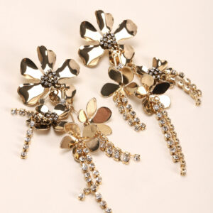 Womens Gold Big Flower Drop Earrings