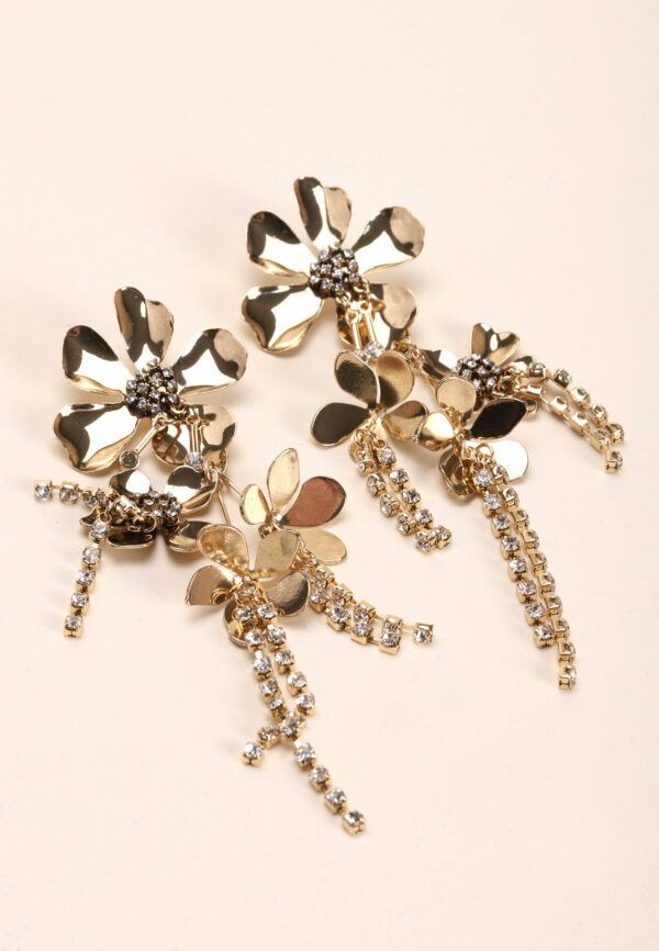 Womens Gold Big Flower Drop Earrings