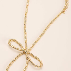 Womens Gold Bow Bead Necklace