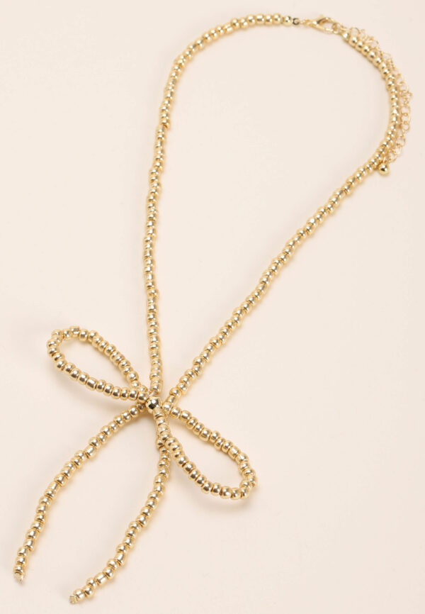 Womens Gold Bow Bead Necklace