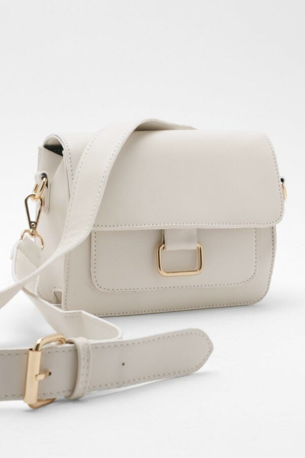 Womens Gold Buckle Detail Crossbody Bag - White - One Size, White