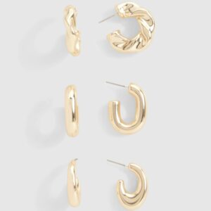 Womens Gold Chunky Hoop Multipack Earrings - One Size, Gold