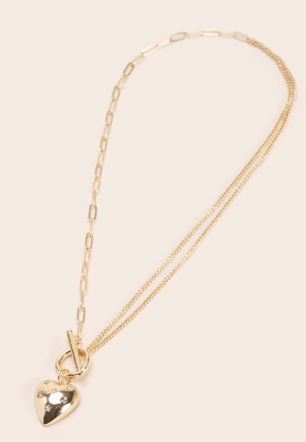 Womens Gold Heart Pave Necklace