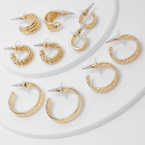 Womens Gold Mixed Textured 5 Pack Hoop Earrings Set - One Size, Gold