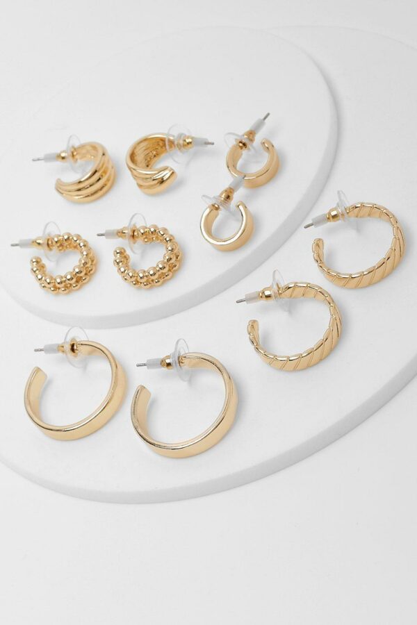 Womens Gold Mixed Textured 5 Pack Hoop Earrings Set - One Size, Gold