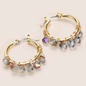 Womens Gold Small Beaded Hoop Earrings