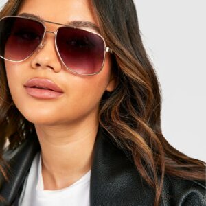 Womens Gold Tinted Navigator Sunglasses - One Size