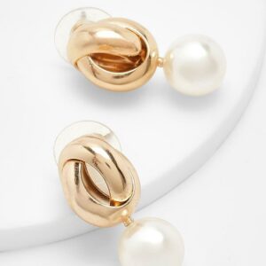 Womens Gold Twist Pearl Drop Earrings - One Size, Gold