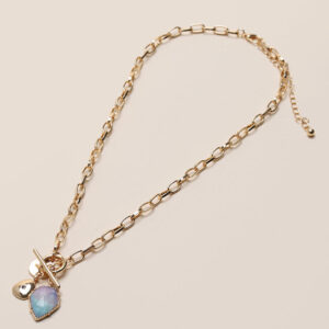 Womens Gold & Blue Stone Charm Necklace