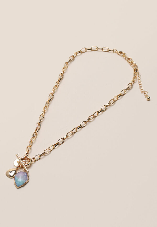 Womens Gold & Blue Stone Charm Necklace