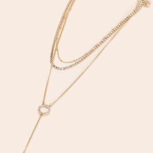 Womens Gold & Diamante Circle 3 Row Drop Necklace