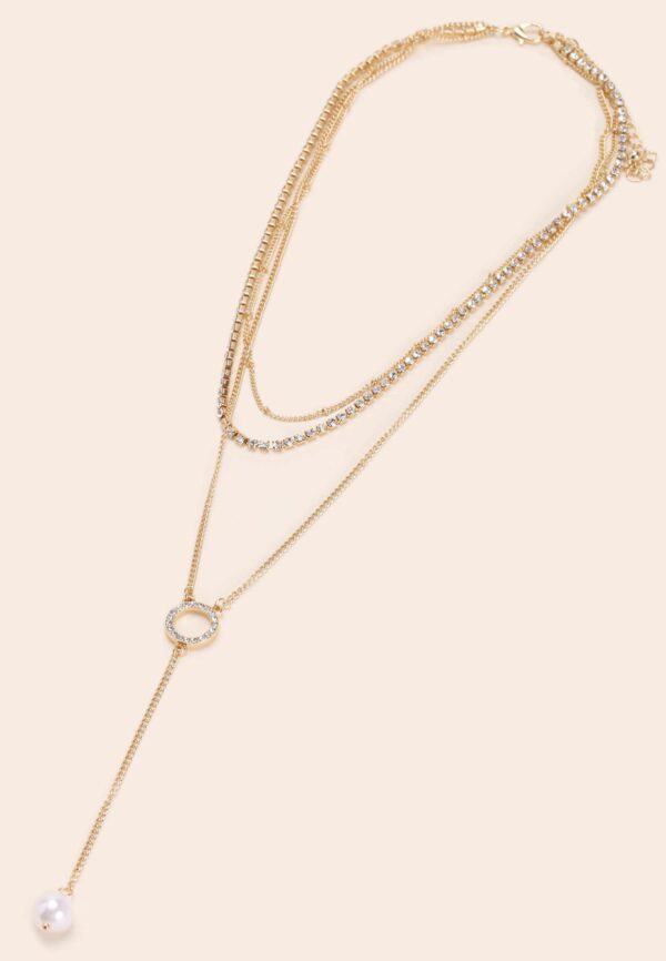 Womens Gold & Diamante Circle 3 Row Drop Necklace