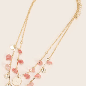 Womens Gold & Pink Drop Necklace