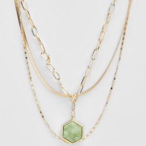 Womens Green Stone Drop Chain Necklace - Gold - One Size, Gold