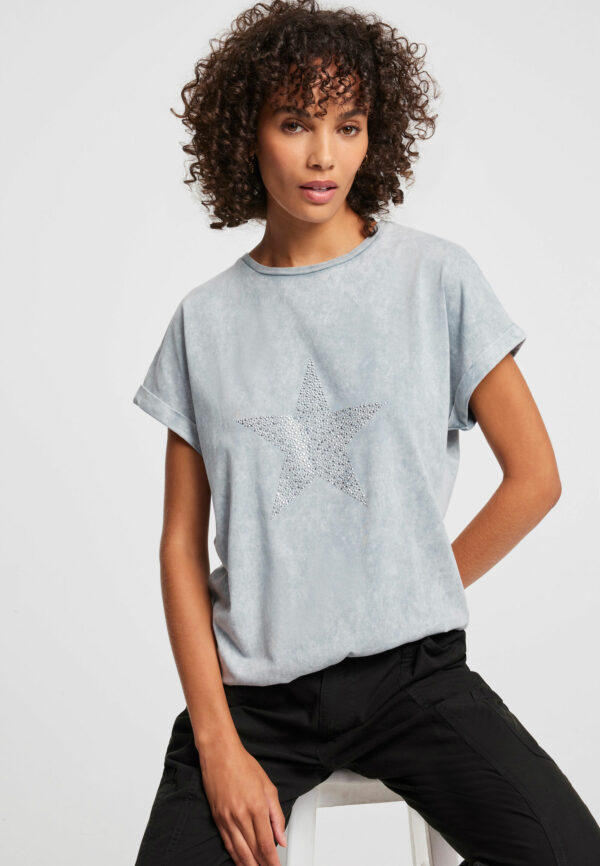 Womens Grey Star Acid Wash T-shirt