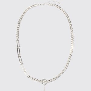 Womens Half Chunky Chain Pendant Necklace In Silver - Grey - One Size, Grey